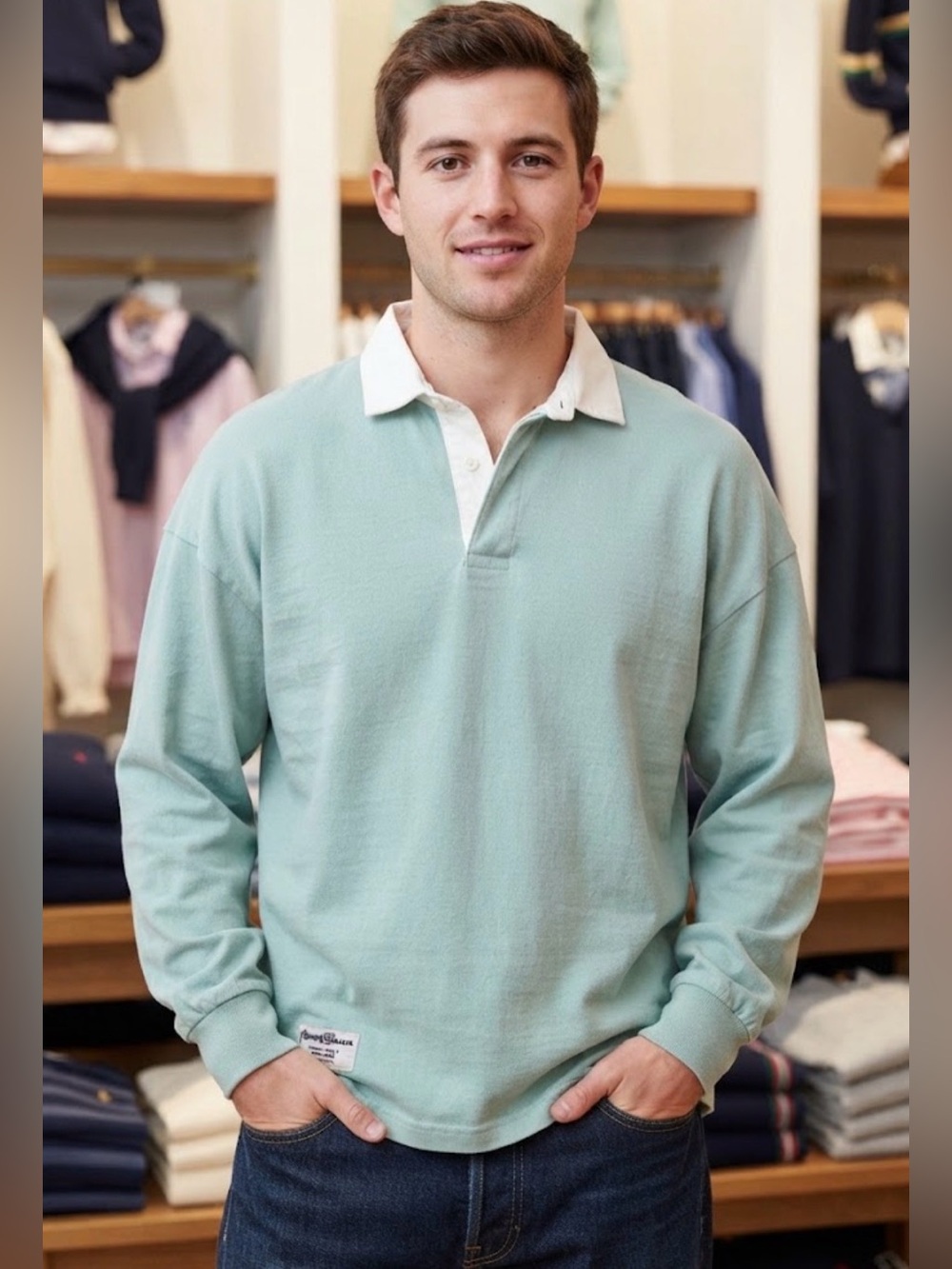 Rowing Blazers Dad Rugby Tee Sage Green Size M 100% Cotton $168 MSRP